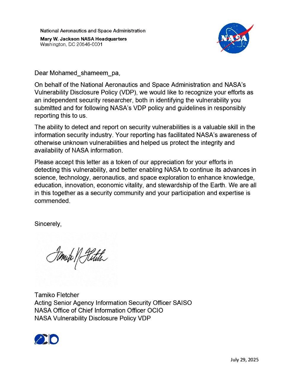 NASA Recognition