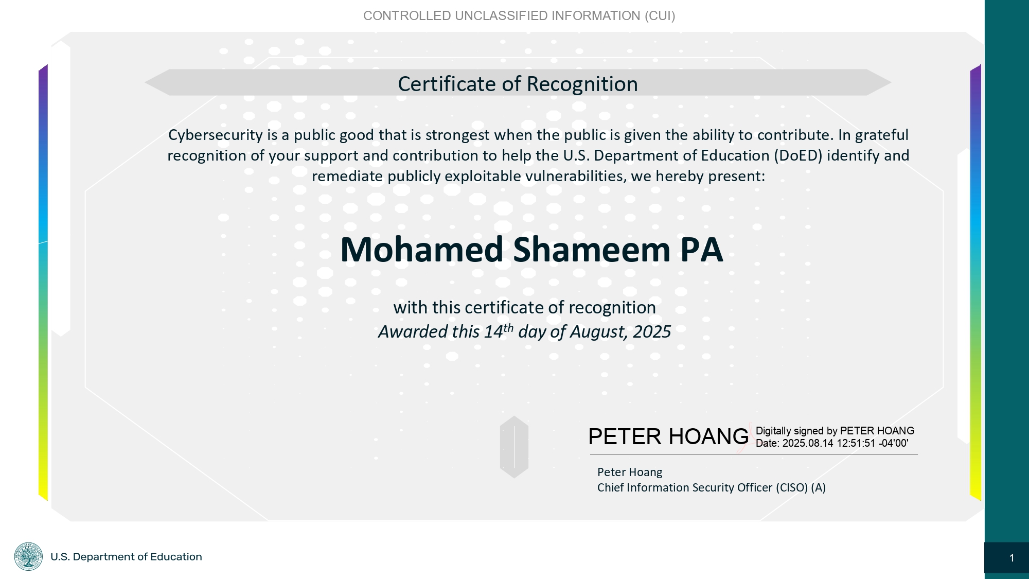 US Dept Ed Recognition